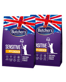 BUTCHER'S Functional Cat Sensitive pour chats sensibles avec du poulet 2x800 g