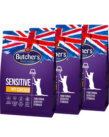 BUTCHER'S Functional Cat Sensitive pour chats sensibles avec du poulet 3x800 g