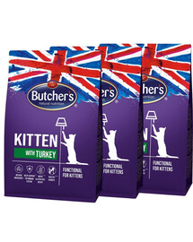 BUTCHER'S Functional Cat Kitten avec de la dinde 3x800 g
