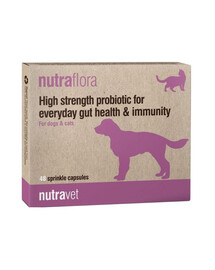 NUTRAVET Nutraflora 48 gélules probiotiques favorisant la santé intestinale et l'immunité des chiens et des chats
