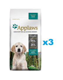 APPLAWS Dog Dry Puppy - Poulet sans céréales pour chiots de petites et moyennes races - 6 kg (3x2 kg)