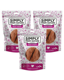 SIMPLY FROM NATURE Meat Strips - Bandes de viande de dinde et de noix de coco pour chiens - 3x80 g