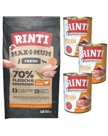 RINTI MAX-I-MUM Chicken avec du poulet 12 kg + Kennerfleisch Chicken nourriture humide avec du poulet 3x400 g