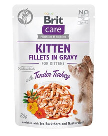 BRIT Care Fillets in gravy with tender turkey - dinde en sauce & sans céréales pour chatons - 24 x 85 g