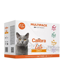 CALIBRA Cat Life Pouch Adult Multipack in gravy - mélange de sachets de viande sans céréales pour chats adultes - 12x85