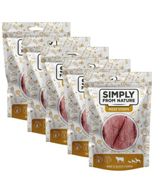 SIMPLY FROM NATURE Meat Strips - Bandes de viande de bœuf et à la nigelle pour chiens - 5x80 g