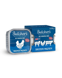 BUTCHER'S Original Juicy Pate Mixed flavours with liver or kidney 4x150 g pâtée au bœuf, à l'agneau et au poulet pour chiens