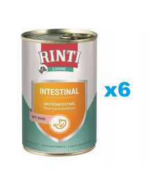 RINTI Canine Intestinal Beef - Viande de bœuf & riz pour chiens avec digestion insuffisante - 6 x 400 g