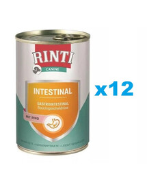 RINTI Canine Intestinal Beef - Viande de bœuf pour chiens avec digestion insuffisante - 12 x 400 g