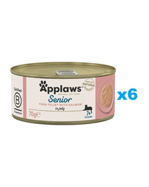 APPLAWS Cat Tin Senior - Filet de thon et saumon en gelée pour chats âgés - 6x70g