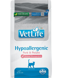 FARMINA VetLife Hypoallergenic Adult Pork Potato 1,5 kg - porc & pomme de terre nourriture diététique pour chats destiné à réduire les intolérances aux ingrédients