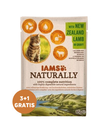 IAMS Naturally Adult New Zealand Lamb in Gravy agneau en sauce 3 x 85 g + 1 GRATUIT