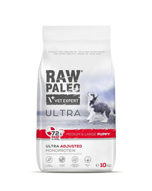 VETEXPERT RAW PALEO Ultra Beef Medium&Large Puppy - Croquettes  avec viande de bœuf pour chiots de moyennes et grandes races - 10 kg