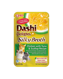 INABA Cat Dashi Delights Silky Broth Poulet thon et coquilles Saint-Jacques 40g