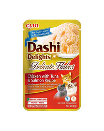 INABA Cat Dashi Delights Delicate Flakes Poulet, thon et saumon 40g