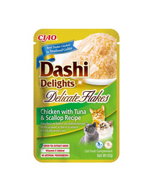 INABA Cat Dashi Delights Delicate Flakes Poulet, thon et coquilles Saint-Jacques 40g