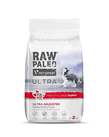 VETEXPERT RAW PALEO Ultra Beef Medium&Large Puppy - Croquettes avec viande de bœuf pour chiots de moyennes et grandes races - 2 kg