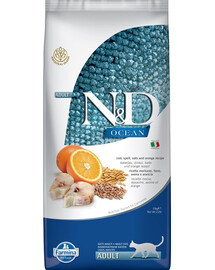 FARMINA N&D Ocean Cat Adult Cod, Spelt, Oats & Orange - 10 kg - pour chat adulte avec morue, épeautre, avoine, orange