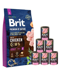 BRIT Premium By Nature Adult Small S - Nourriture complète au poulet pour chiens adultes de petite taille - 8 kg + nourriture humide avec dinde 6x400 g
