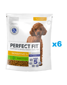 PERFECT FIT Sensitive 1+ Croquettes complètes pour chiens adultes de petites races, riches en dinde 6x825 g