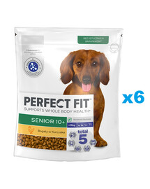 PERFECT FIT Senior 10+ Croquettes complètes pour chiens de petites races âgés de plus de 10 ans, riches en poulet 6x825 g
