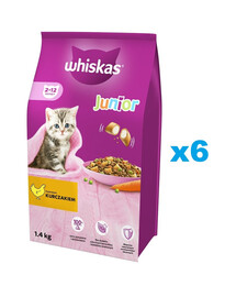 WHISKAS Junior 6x1,4 kg nourriture sèche complète pour chatons avec du poulet délicieux