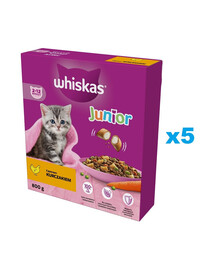 WHISKAS Junior 5x800 g nourriture sèche complète pour chatons avec du poulet délicieux