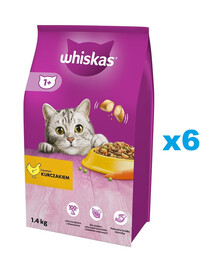 WHISKAS Adult 6x1,4 kg nourriture sèche complète pour chats adultes avec du poulet délicieux