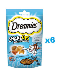 DREAMIES ShakeUps Multivitamins 6x55g friandise pour chat festin aux fruits de mer au goût de saumon, thon et crevettes