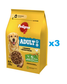 PEDIGREE Adult 3x2,6 kg avec volaille et légumes nourriture sèche complète pour chiens de grandes et moyennes races