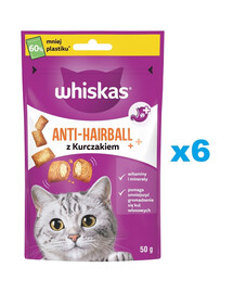 WHISKAS Anti-Hairball 6x50g friandises détox pour chats adultes