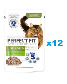 PERFECT FIT Senior 7+ 12x85 g Aliment complet humide pour chats âgés à base de dinde et de carottes en sauce