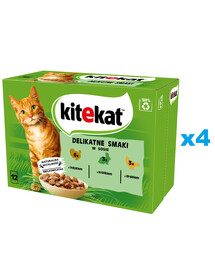 KITEKAT Saveurs délicates 48x85 g Aliment complet humide pour chats adultes à base de dinde, lapin et volaille en sauce