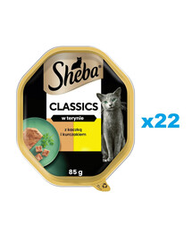 SHEBA Classics tray 22x85g nourriture complète humide pour chats adultes avec canard et poulet en terrine