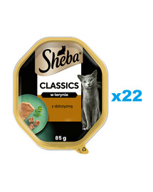 SHEBA Classics tray 22x85g aliment complet humide pour chats adultes avec cerf en terrine