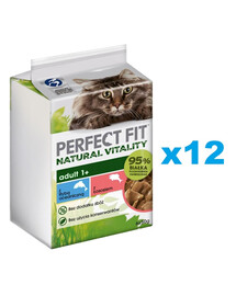PERFECT FIT Natural Vitality 72x50 g Aliment complet humide pour chats adultes, également après la stérilisation, à la sauce au poisson océanique et au saumon