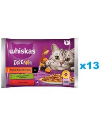 WHISKAS Adult sachet 52x85g Collection d'aliments pour chats humides Countryside Flavours en morceaux de sauce avec de l'agneau, du poulet et des carottes, du bœuf et de la volaille