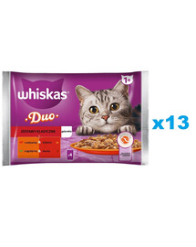 WHISKAS Adult sachet 52x85g Classic kits nourriture humide pour chats en morceaux avec du bœuf et de la volaille, de l'agneau et du canard.