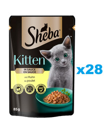SHEBA Kitten sachet 28x85 g nourriture complète humide pour chatons avec morceaux de poulet en sauce