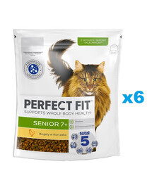 PERFECT FIT Senior 7+ 6x750 g Aliment complet sec pour chats âgés, riche en poulet