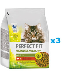 PERFECT FIT Natural Vitality Croquettes complètes pour chats adultes, au bœuf et au poulet 3x2,4 kg