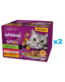 WHISKAS Adult Tasty Mix Chef's Choice en sauce 48x85 g avec bœuf, saumon, poulet et dinde, poulet et cabillaud pour chats adultes