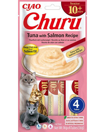INABA Churu Cat Senior Tuna avec Saumon 4x14g friandise crémeuse pour les chats âgés au goût de thon et de saumon