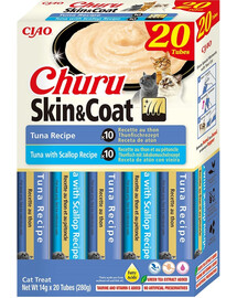INABA Churu Cat Skin Coat 20x14g thon, thon et coquilles Saint-Jacques, un délice crémeux pour chat