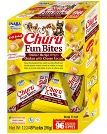 INABA Dog Churu Fun Bites Chicken with Cheese 8x12g wraps au poulet et au fromage pour chien