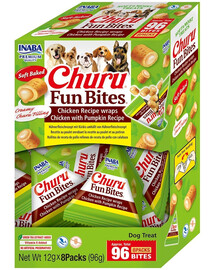 INABA Dog Churu Fun Bites Chicken with Pumpkin 8x12g wraps au poulet et à la citrouille pour chien