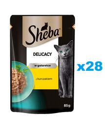 SHEBA Delicacy sachet 28x85 g aliment complet humide pour chats adultes morceaux avec poulet en gelée