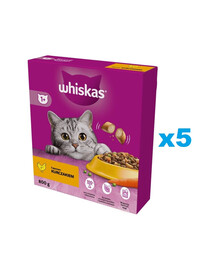 WHISKAS Adult 5x800 g nourriture sèche complète avec du poulet délicieux pour les chats adultes