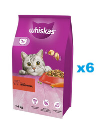 WHISKAS Adult 6x1,4 kg nourriture sèche complète pour chats adultes avec du bœuf délicieux