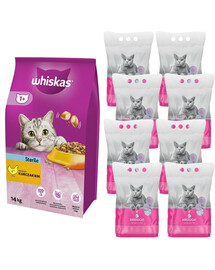 WHISKAS Stérile 14kg + ARISTOCAT Silicone litière pour chat PREMIUM non parfumée 8x3.8l